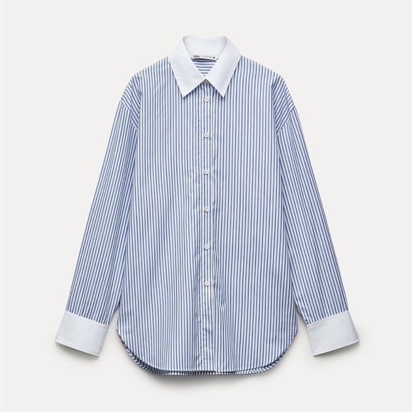 ZARA CONTRAST STRIPED SHIRT ZW COLLECTION SIZE S BLUE/BLACK 9479/307 NWT - Picture 4 of 5